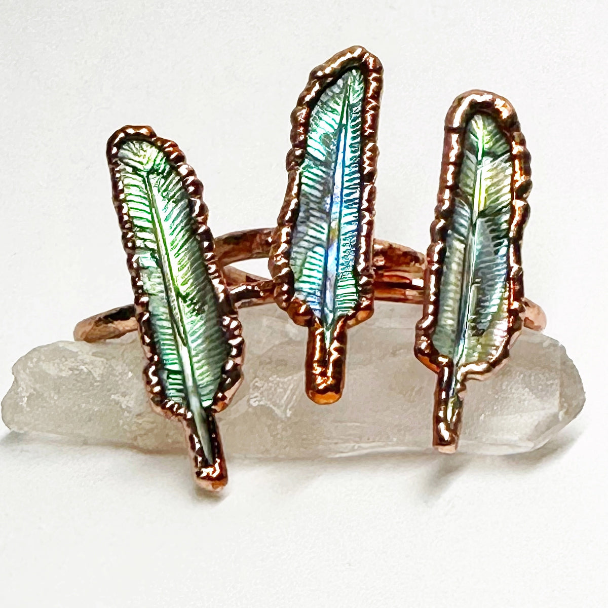 Carved Abalone Feather Ring