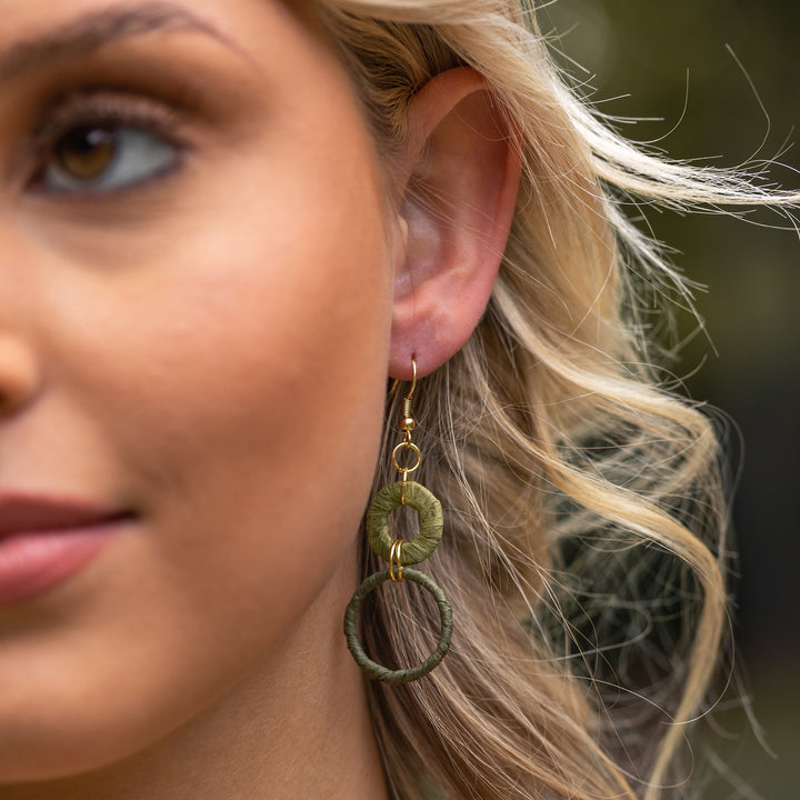 Sachi Raffia Earrings - Olive Small + Large Rings