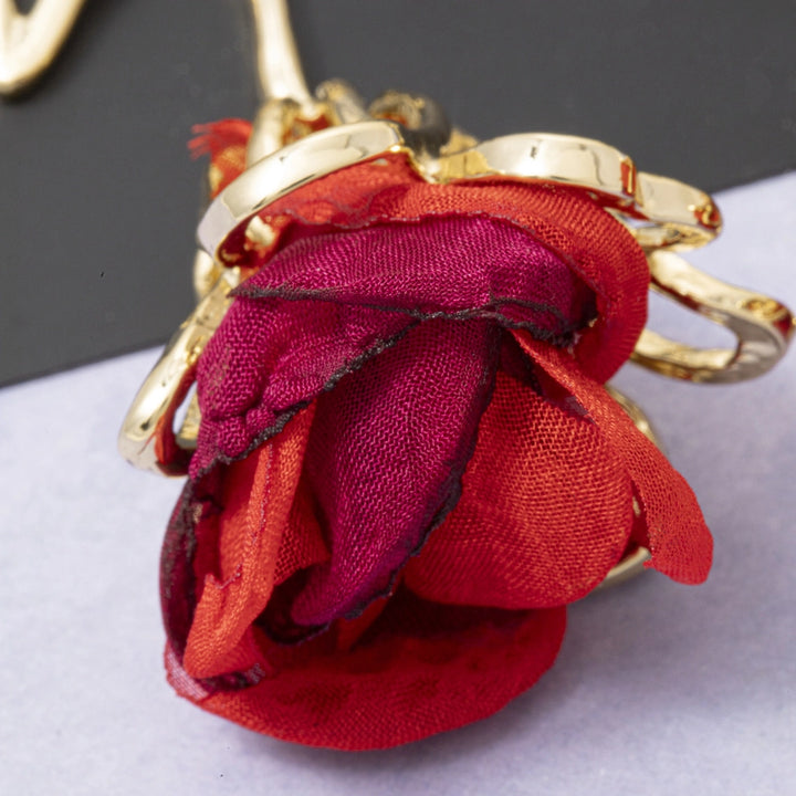 Open Leaf Fabric Rose Earring