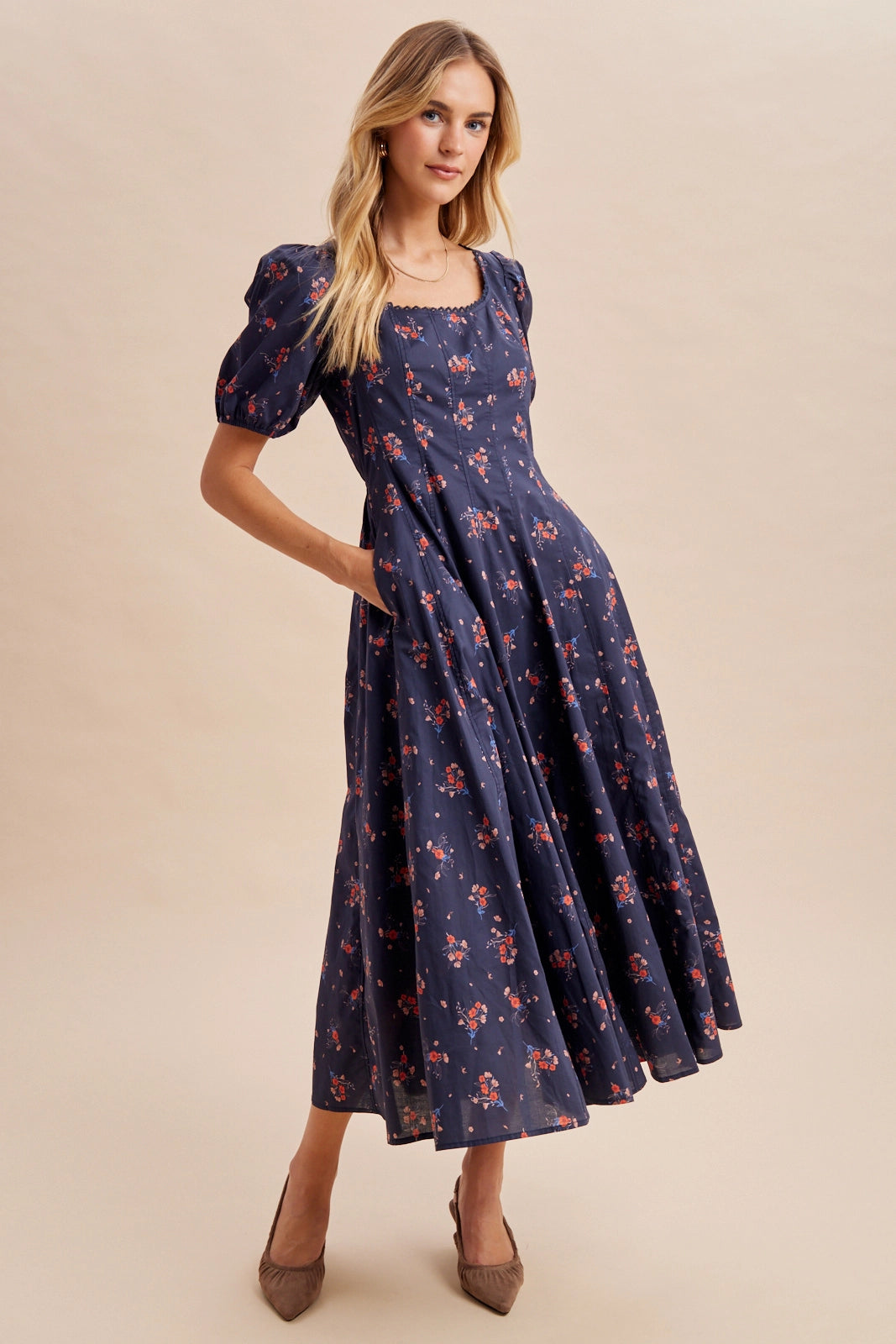Midnight Floral Midi Dress
