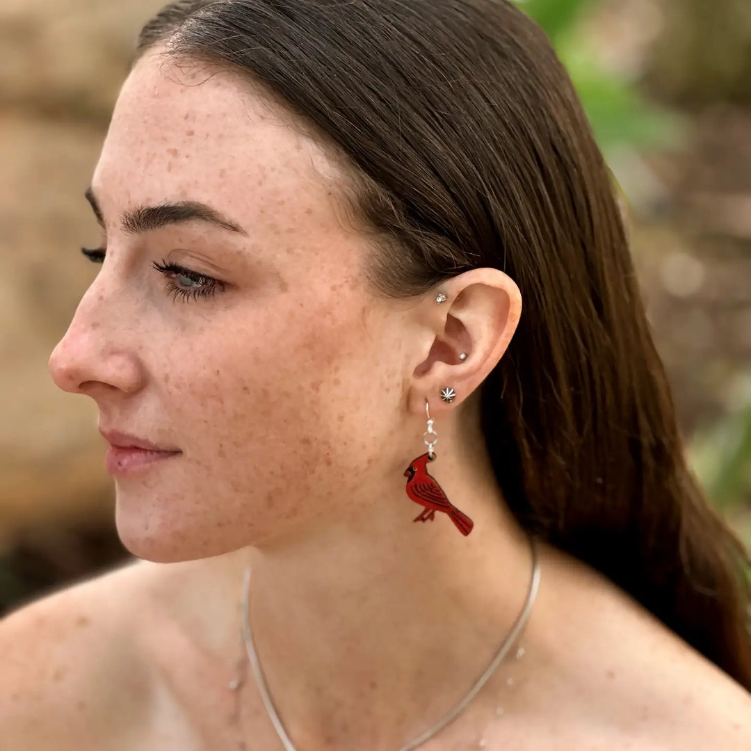 Cardinal - Lasercut Wooden Earrings