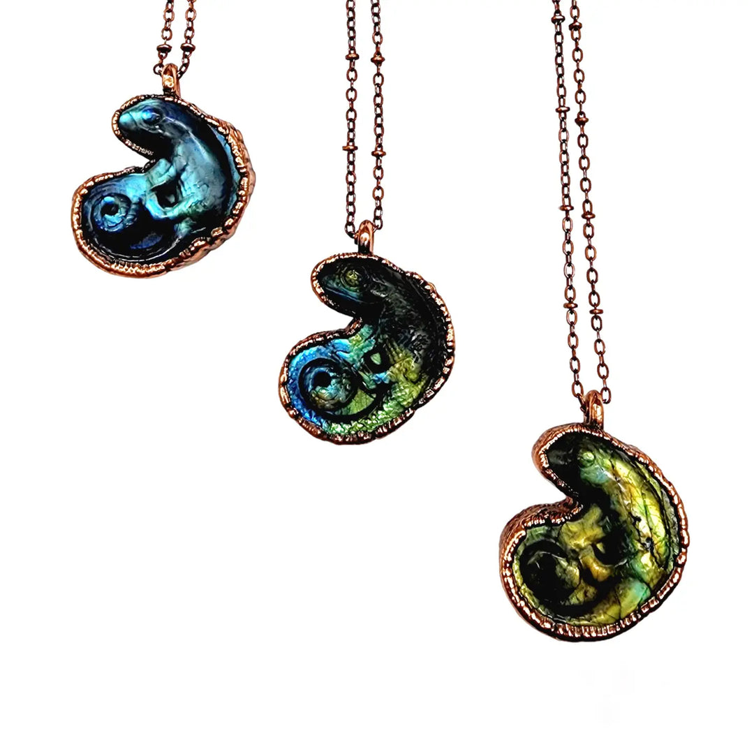 Labradorite Carved Chameleon Necklace