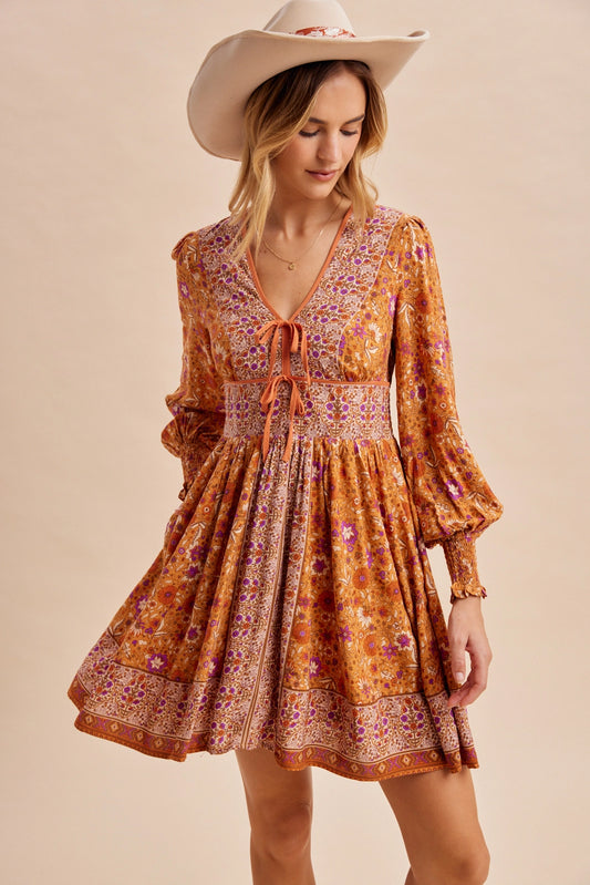 Long Sleeve Boho Mini Dress