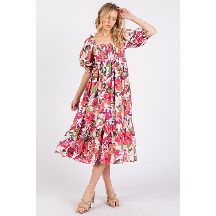 Square Neck Flower Print Dress