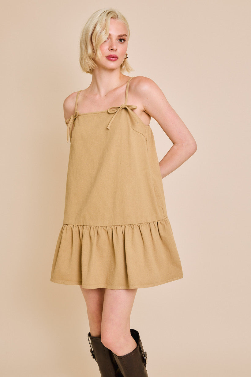 Bow Detail Twill Dress