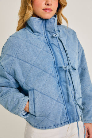 Bow Accent Puffer Jacket