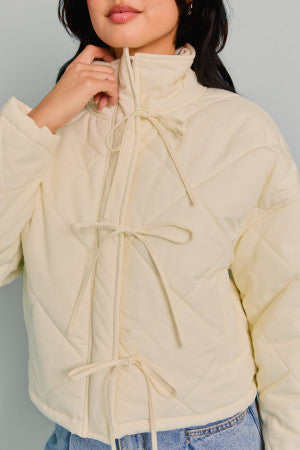 Bow Accent Puffer Jacket