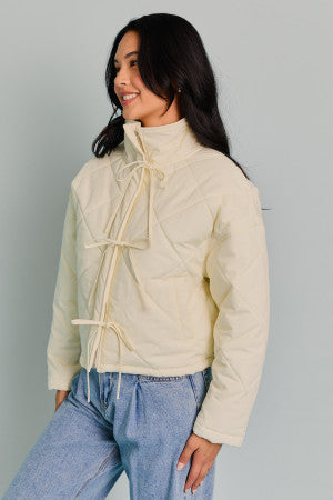 Bow Accent Puffer Jacket