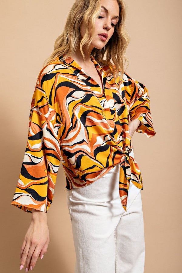 Abstract Blouse With Tie Accent