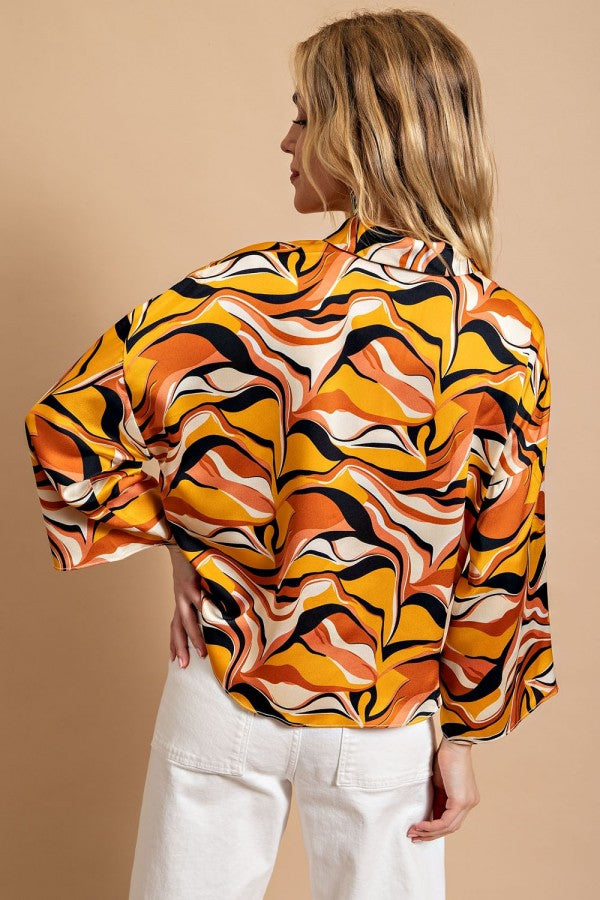 Abstract Blouse With Tie Accent