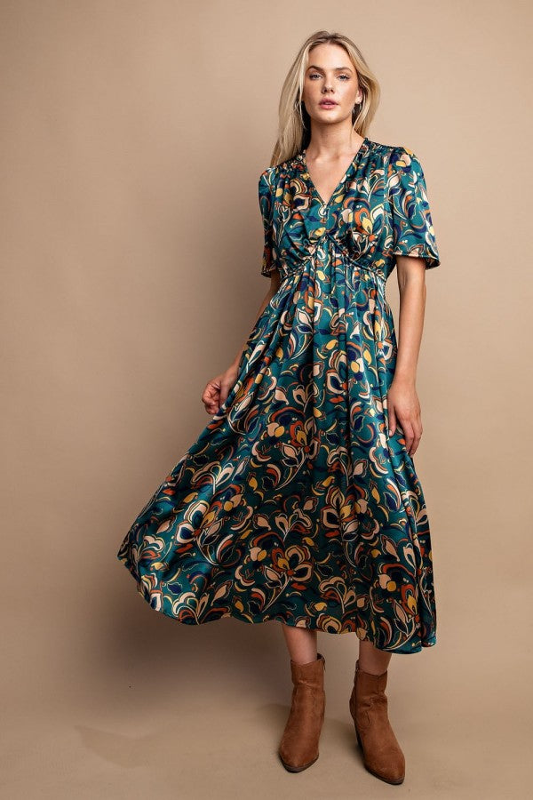 Retro Floral Midi Dress