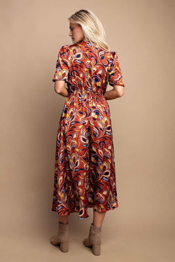 Retro Floral Midi Dress