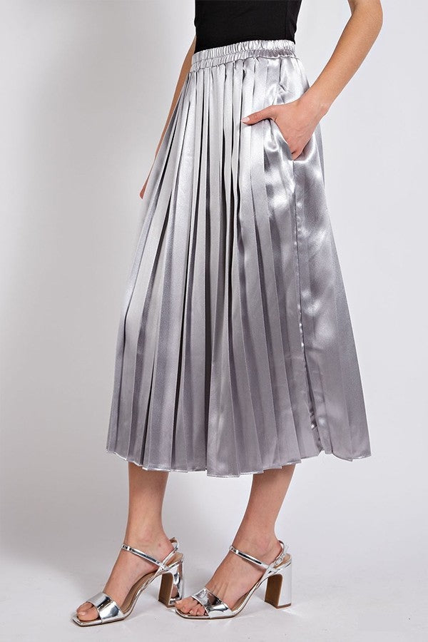 Metallic Pleated Midi Skirt