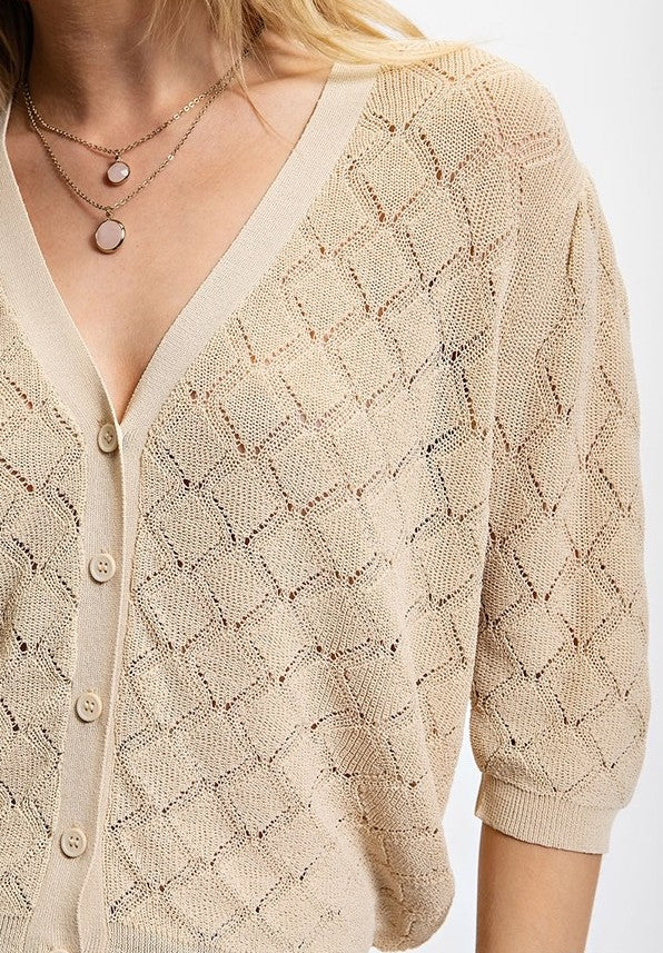 Pointelle Knit Fitted Cardigan