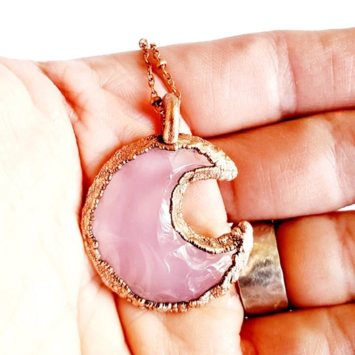 Knapped Rose Quartz Crescent Moon Necklace