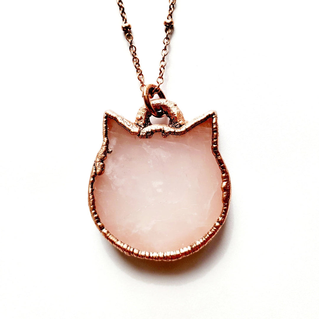 Merging Metals Crystal Cat Necklace - Rose Quartz