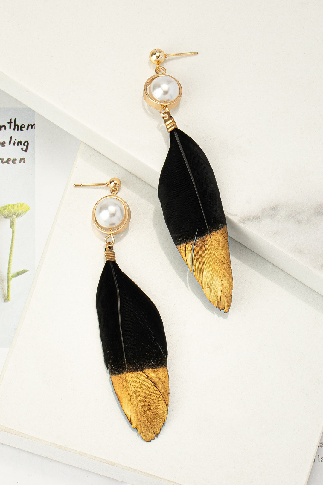 Gold Dipped Feather Dangle