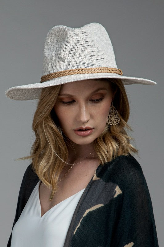 Nubby Panama Hat With Braid Trim