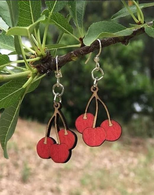 Green Tree Wooden Earring - Cherry