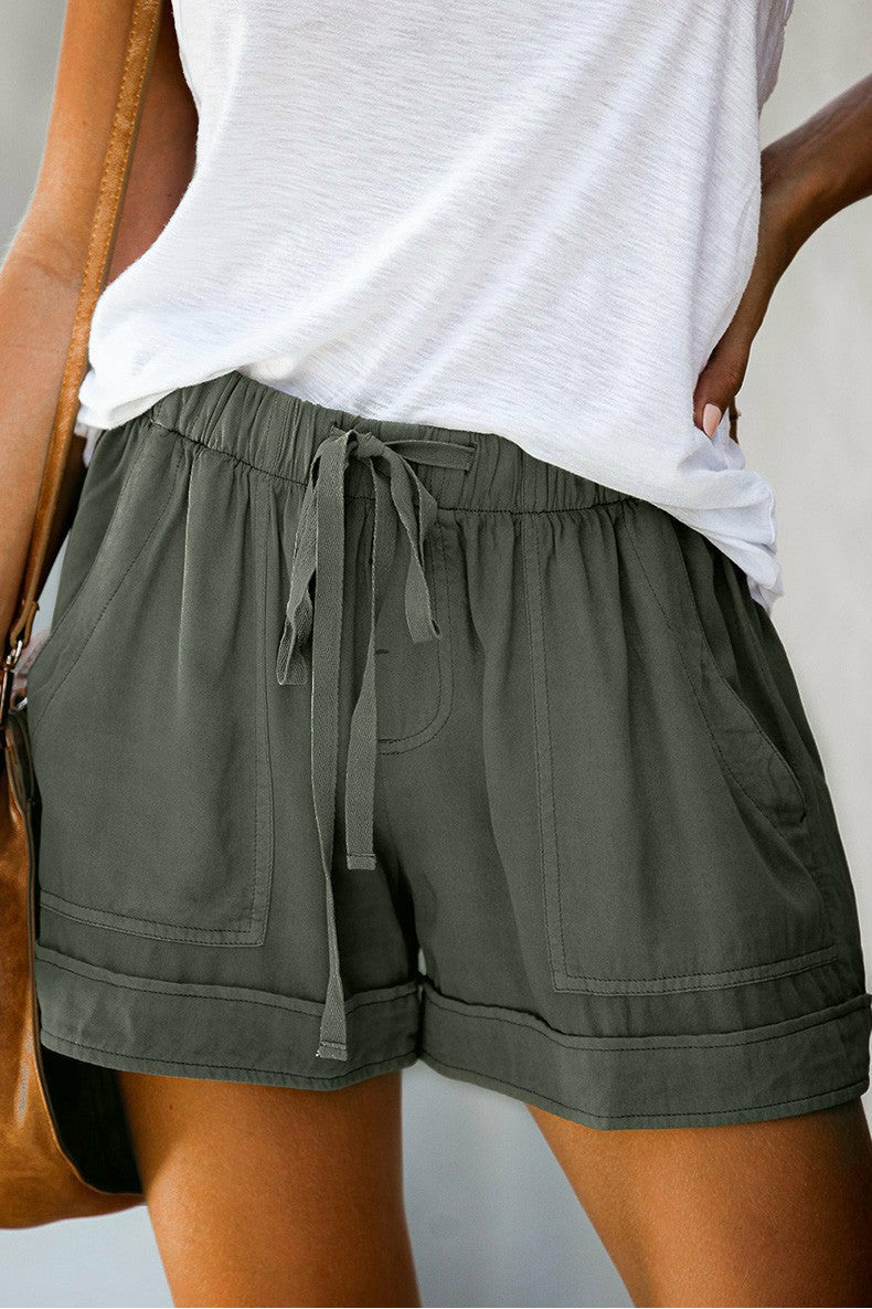 Drawstring Casual Shorts With Pockets