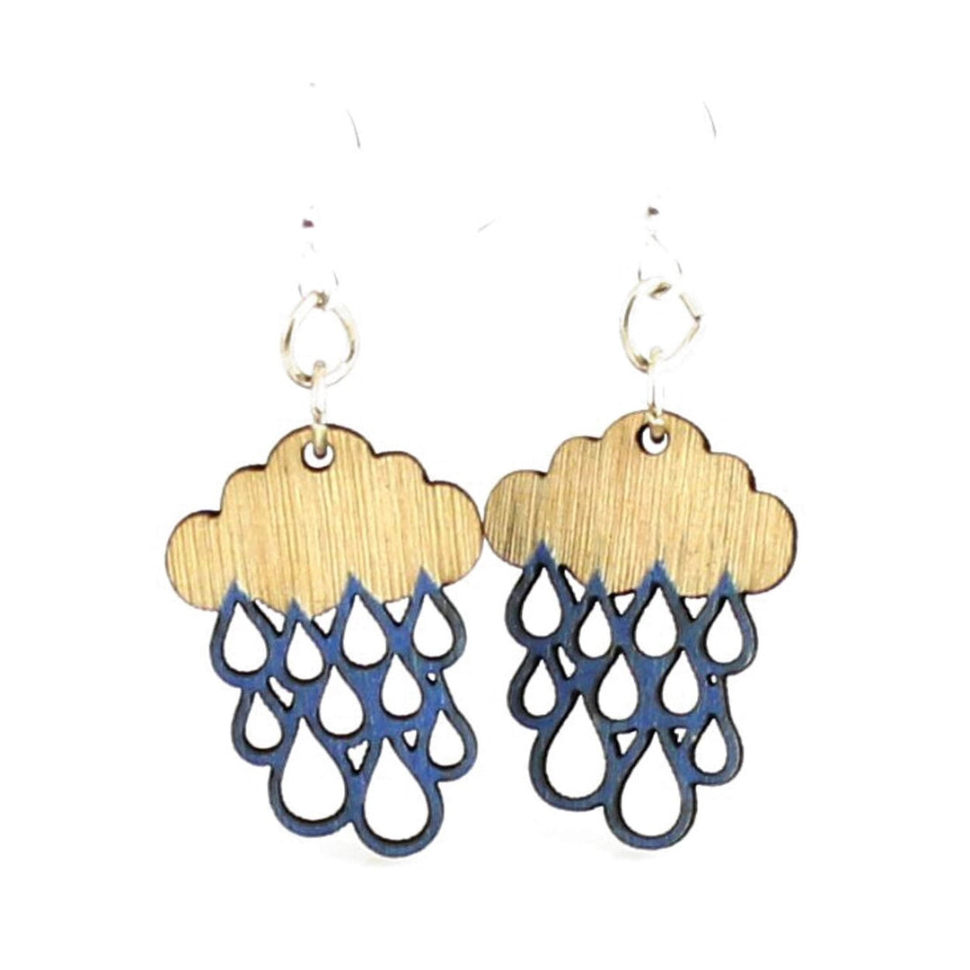 Green Tree Wooden Earring - Rain Cloud Blossoms