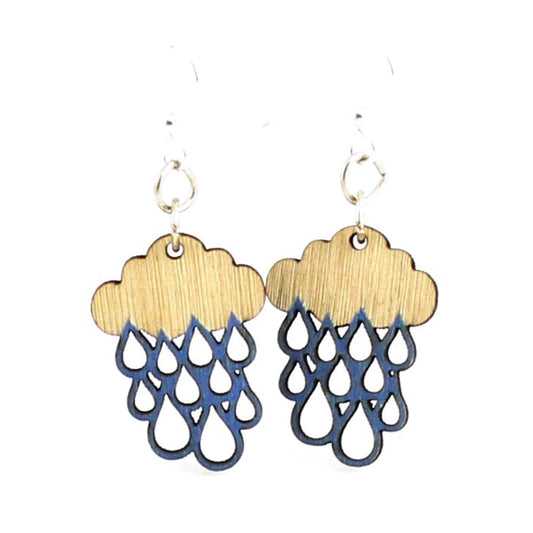 Green Tree Wooden Earring - Rain Cloud Blossoms