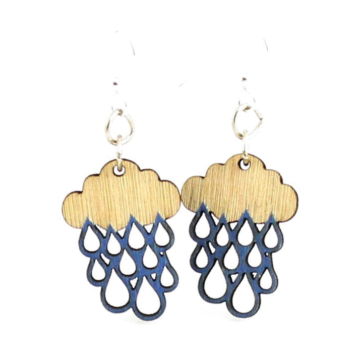 Green Tree Wooden Earring - Rain Cloud Blossoms