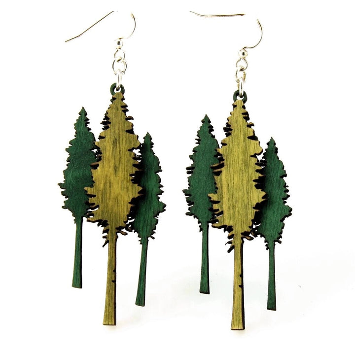Green Tree Wooden Earring - Redwood Tree