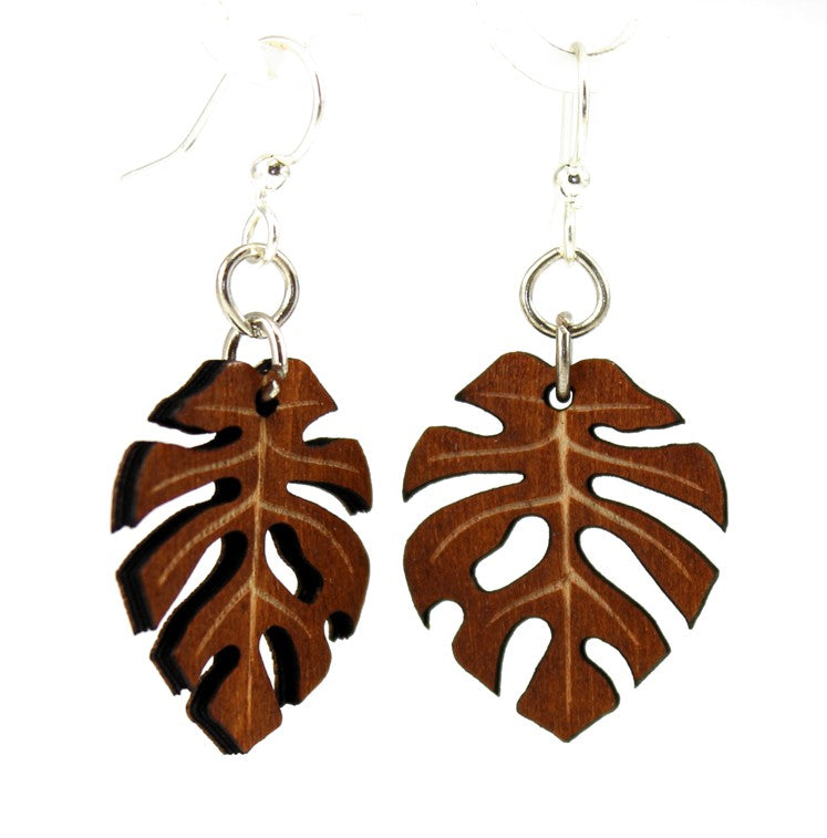 Green Tree Wooden Earring - Philodendron Leaf