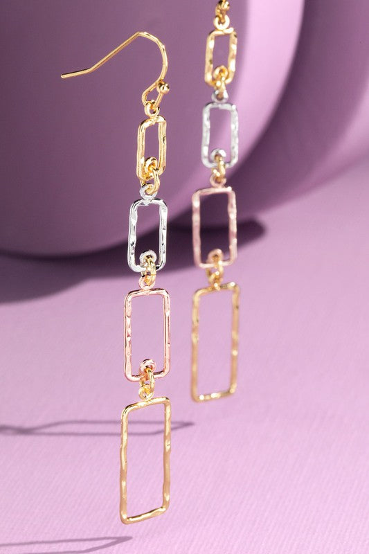 Hammered Rectangles Drop Earrings