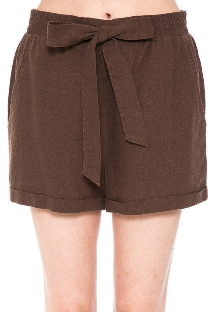 Linen Shorts With Waist Tie Accent