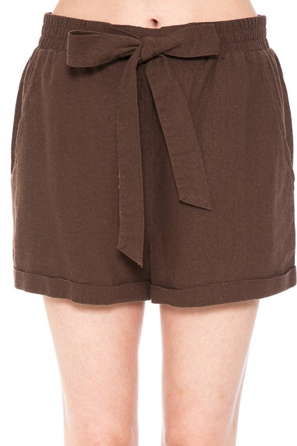 Linen Shorts With Waist Tie Accent