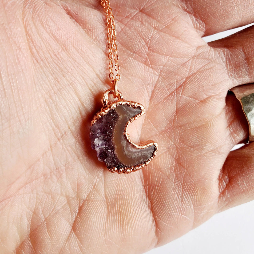 Merging Metals Amethyst & Jasper Crescent Moon Necklace