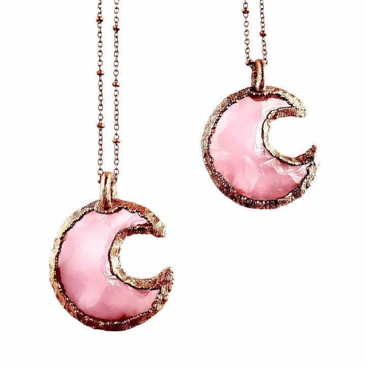 Knapped Rose Quartz Crescent Moon Necklace