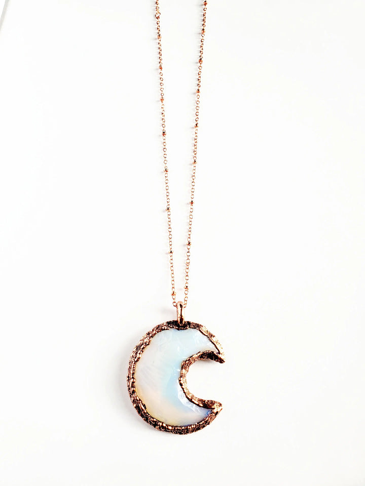 Knapped Opalite Crescent Moon Necklace
