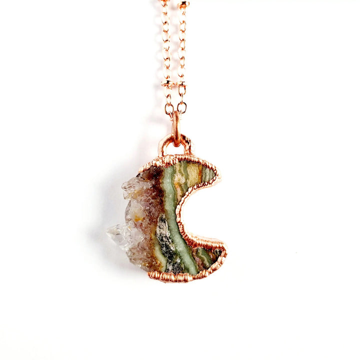 Merging Metals Amethyst & Jasper Crescent Moon Necklace