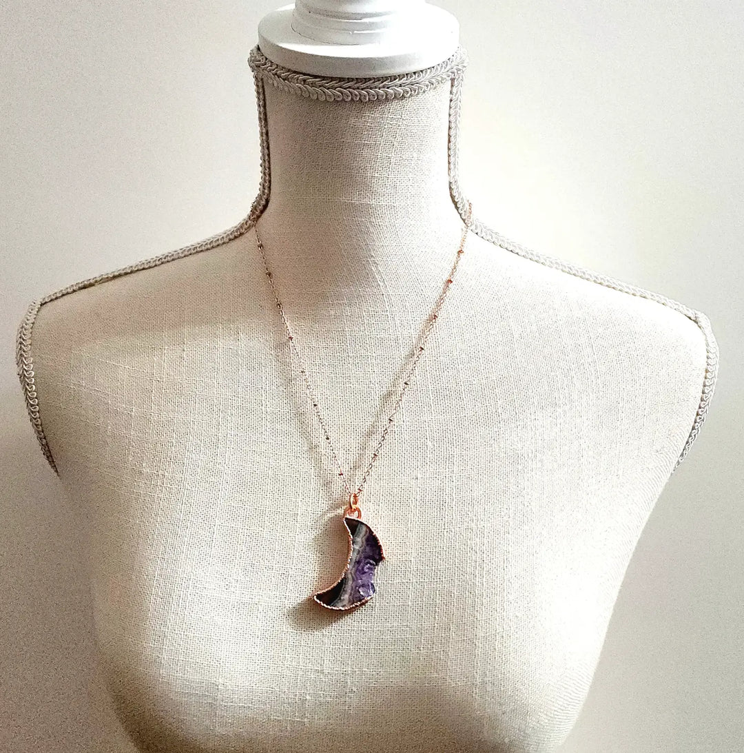 Waxing & Waning Amethyst Crescent Moon Necklace