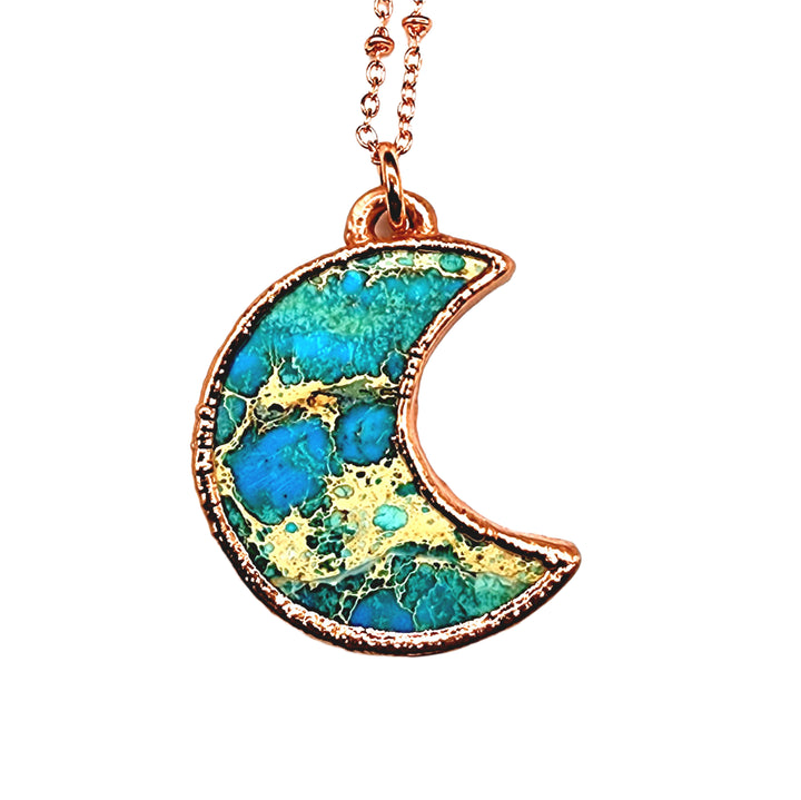 Blue Sea Sediment Imperial Jasper Moon Necklace
