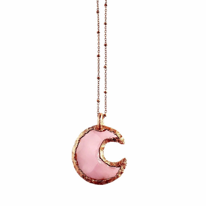 Knapped Rose Quartz Crescent Moon Necklace