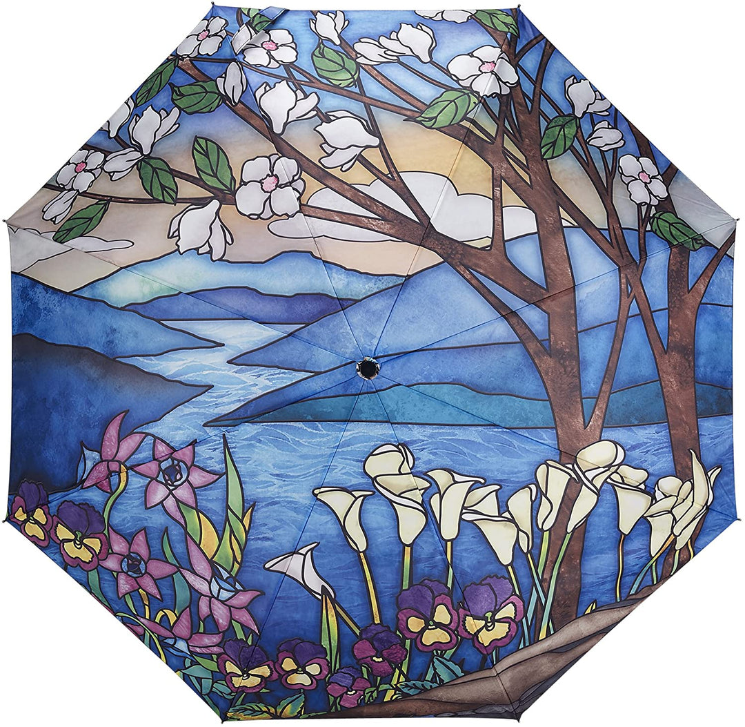 Stained Glass Landscape Folding Umbrella