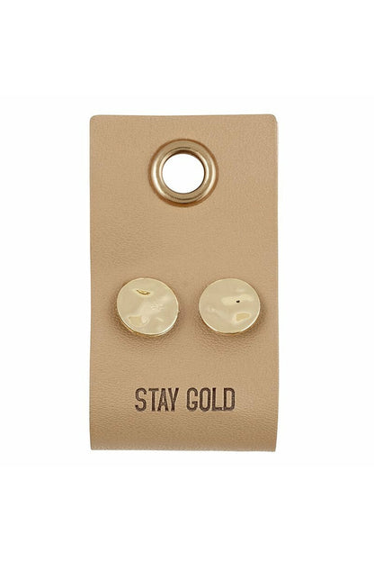 Leather Tag Gold Studs