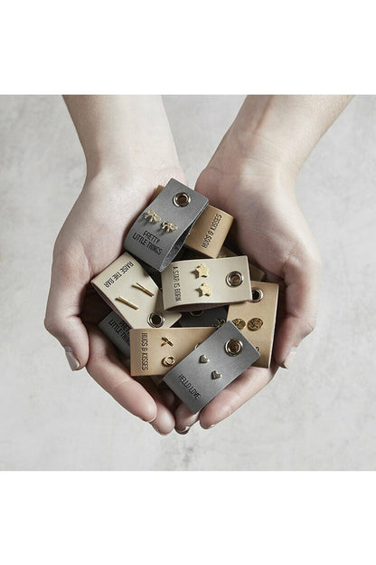 Leather Tag Gold Studs