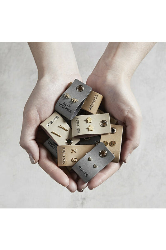Leather Tag Gold Studs