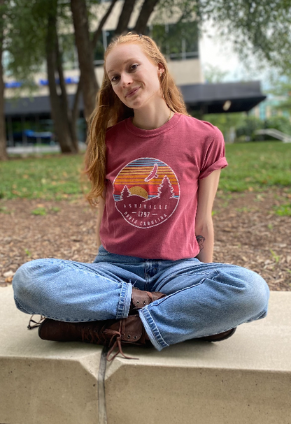 Sun Striped Asheville Short Sleeve Top - Crimson