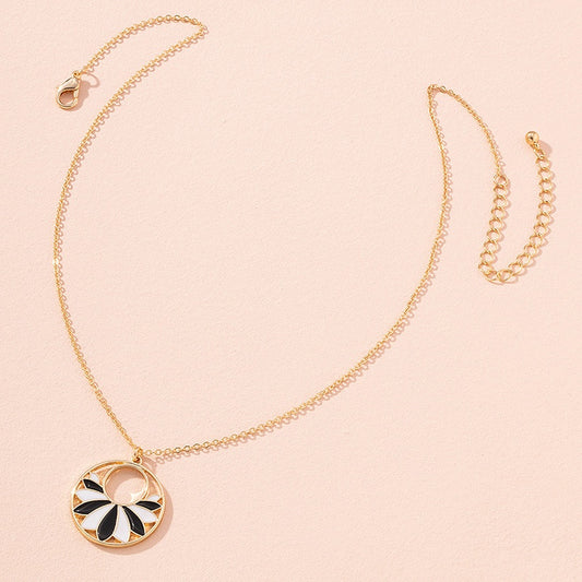 B & W Enamel Flower Necklace