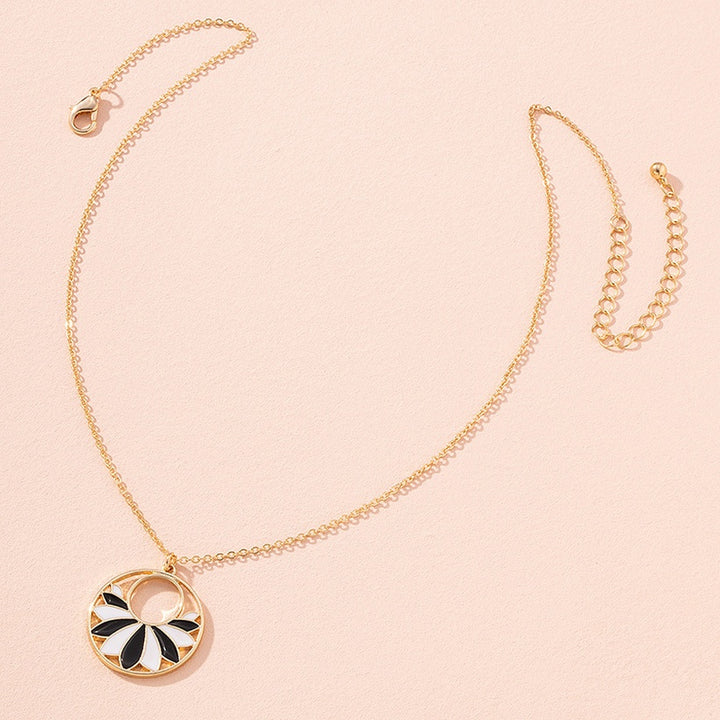 B & W Enamel Flower Necklace