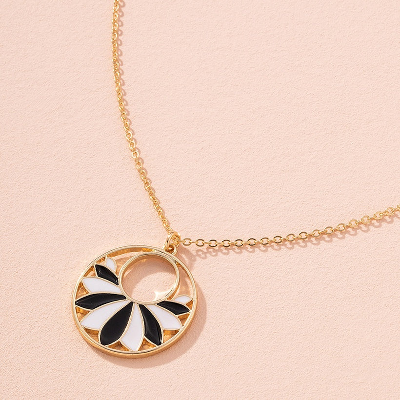B & W Enamel Flower Necklace
