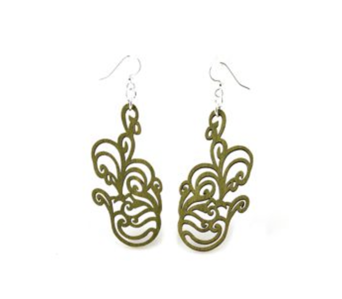 Green Tree Wooden Earring - Jumbled Flower