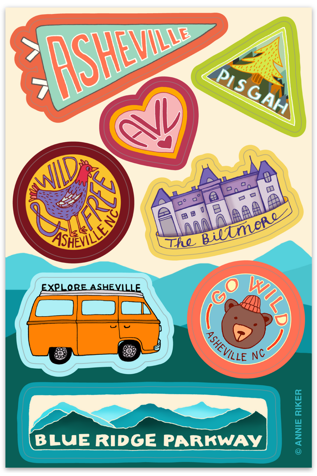 Asheville Sticker Sheet by Annie Riker