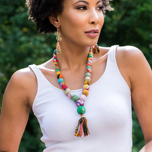 Aasha Graduated Beads And Tassel Pendant